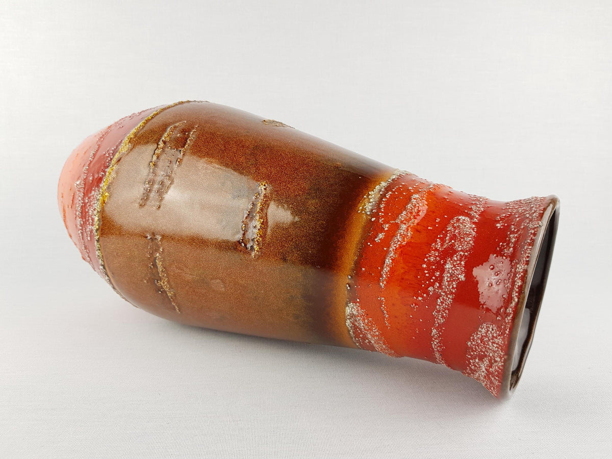 Vintage CARSTENS TONNIESHOF Orange/ Red and Brown Fat Lava Vase with Shimmering Glaze 5042-35 West German Pottery 1970s