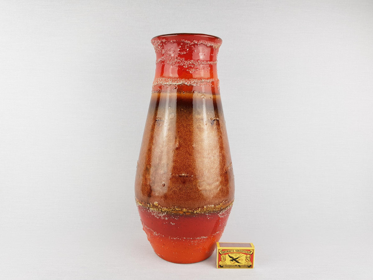 Vintage CARSTENS TONNIESHOF Orange/ Red and Brown Fat Lava Vase with Shimmering Glaze 5042-35 West German Pottery 1970s