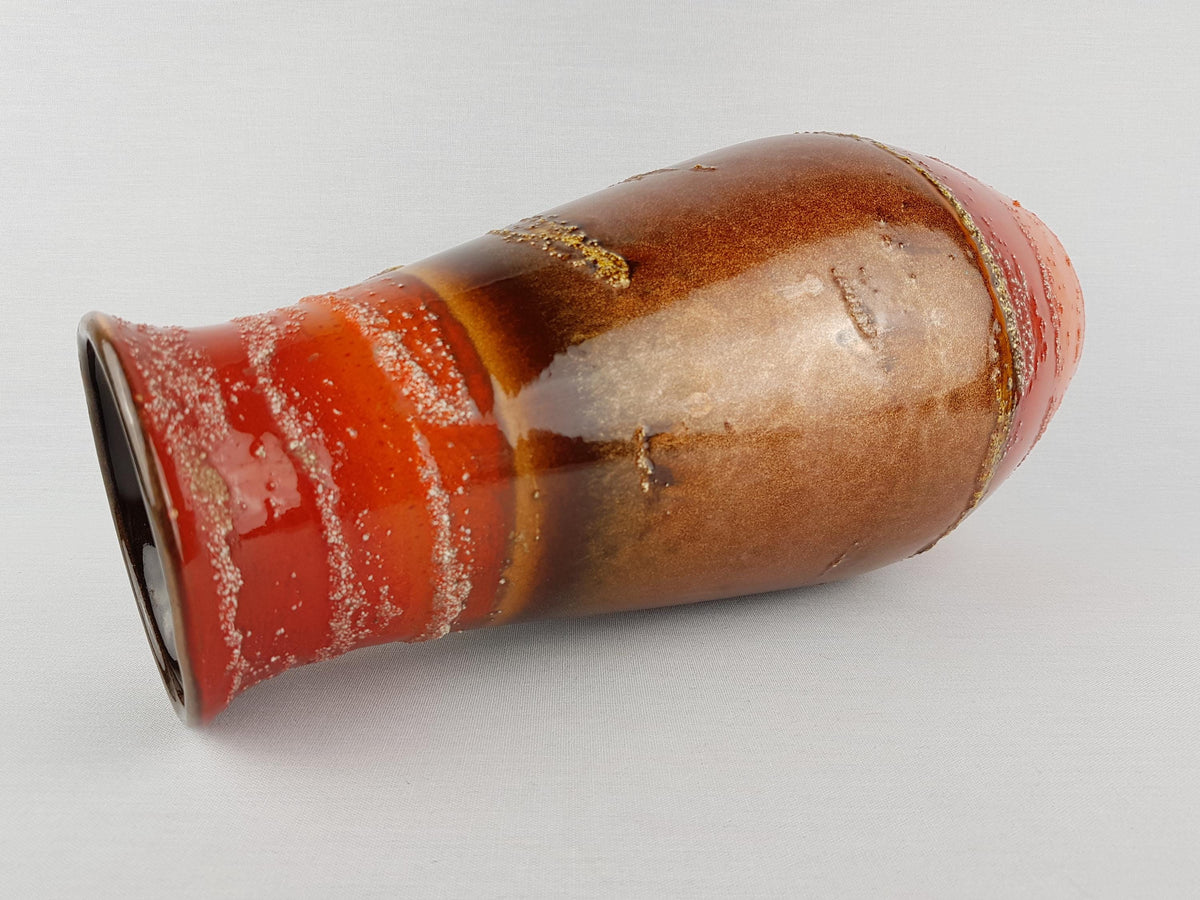 Vintage CARSTENS TONNIESHOF Orange/ Red and Brown Fat Lava Vase with Shimmering Glaze 5042-35 West German Pottery 1970s