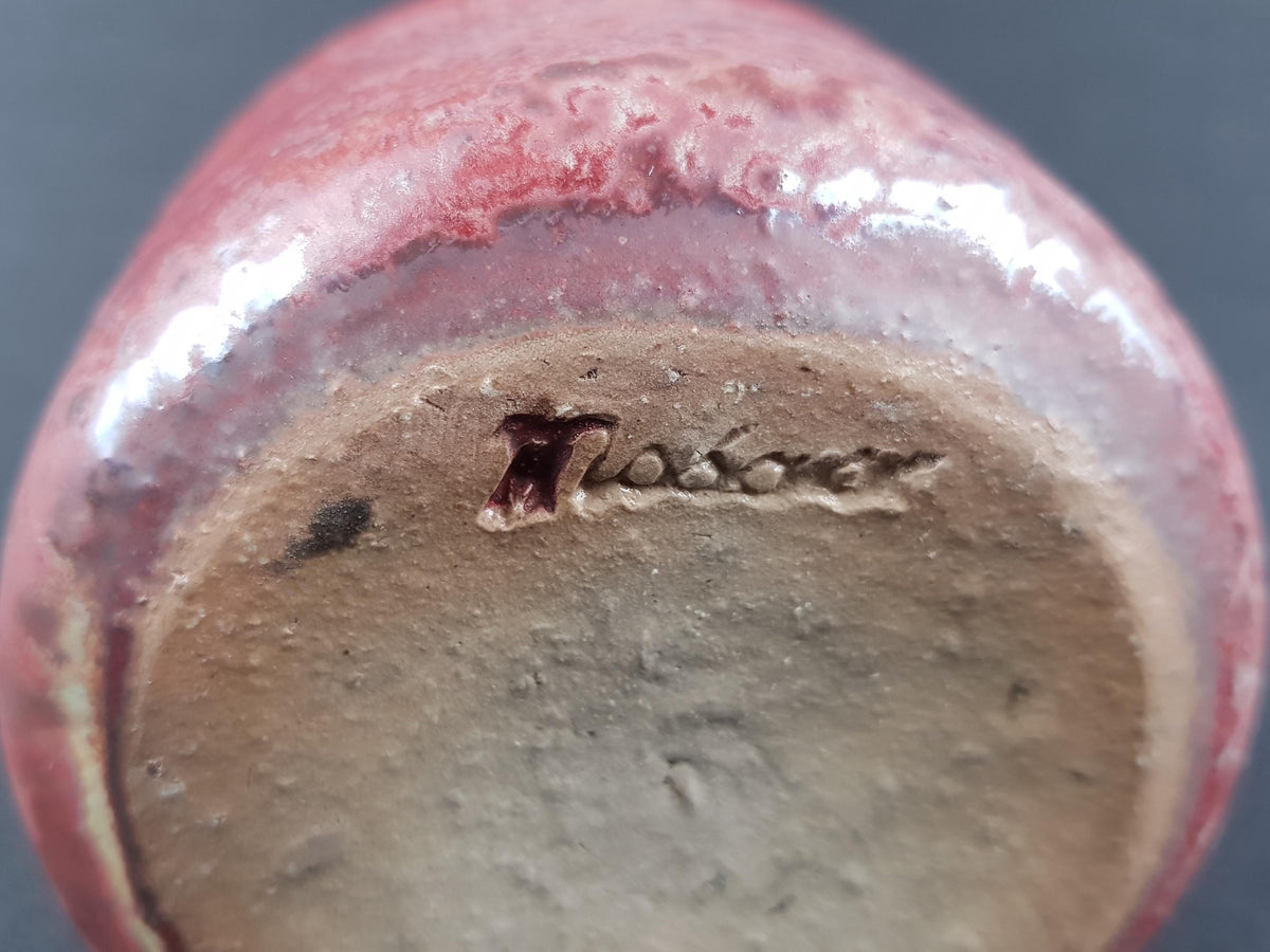 Vintage MOBACH Red Burgundy Vase from The Netherlands Dutch Studio Pottery 1970s