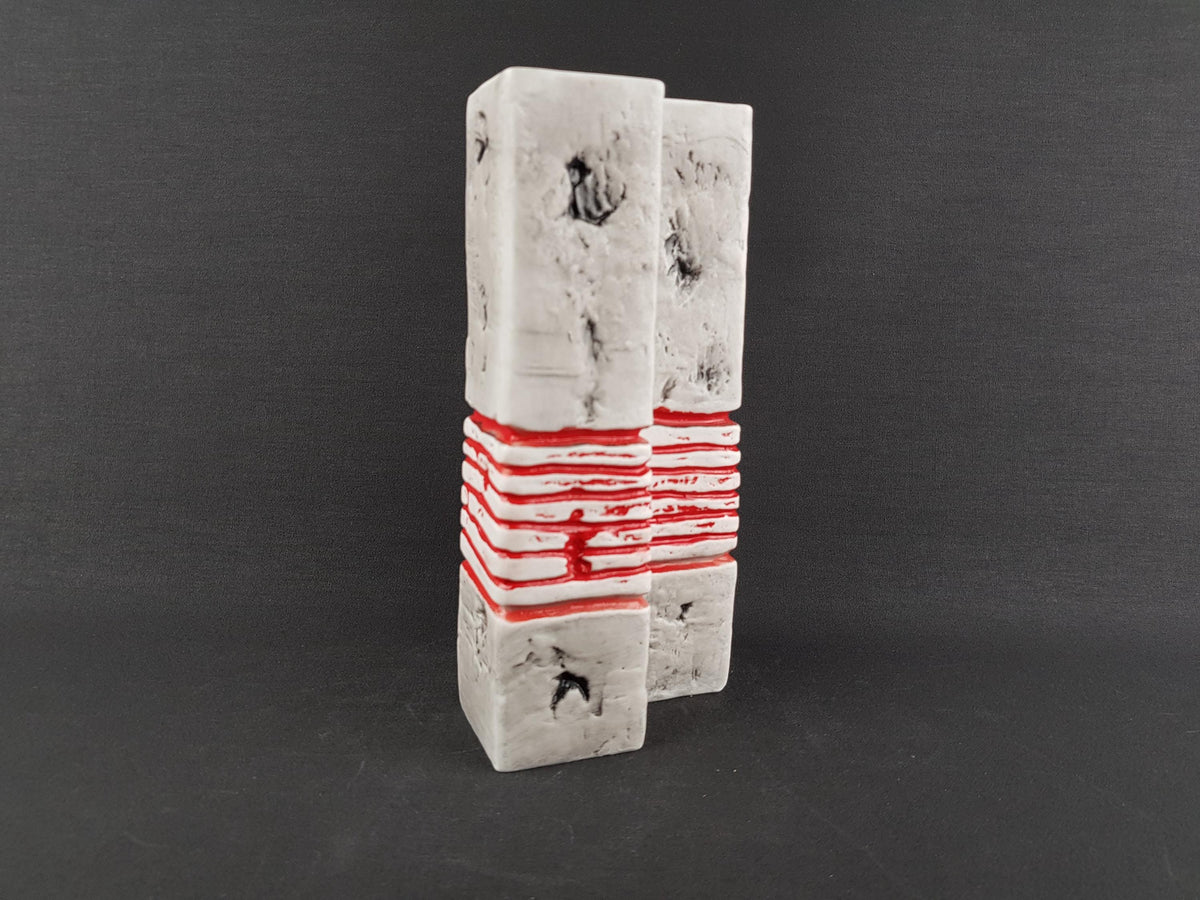 Vintage GEROLD PORZELLAN White Porcelain Vase With Red Lines 7600 West Germany 1970s