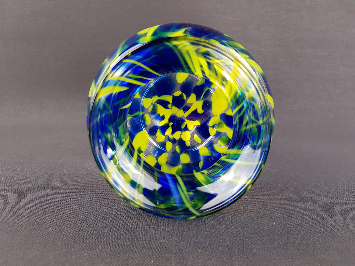 Vintage SEA GLASSWORKS Blue and Yellow (Sea of Sweden) Goblet Vase by Björn Ramel Sweden