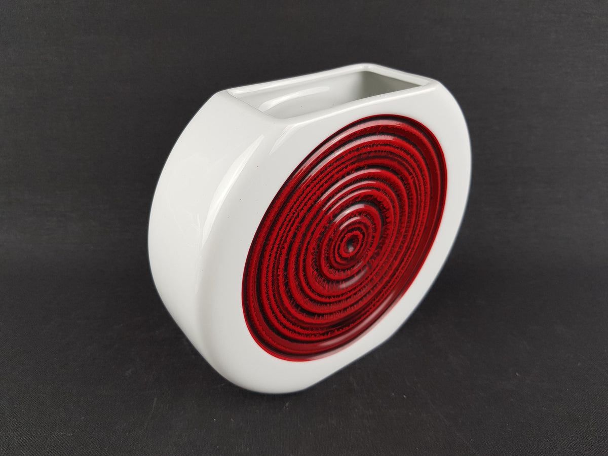 Vintage THOMAS PORZELLAN Red Disk Vase by H.T. Baumann 1960-70, West German Pottery