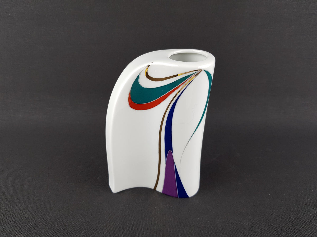 Vintage GEROLD PORZELLAN White Porcelain Vase With Colourful Lines 8468/2 West Germany 1960-70s Fat Lava Era