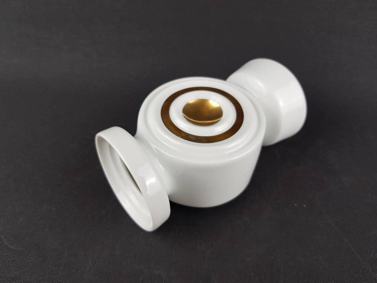 Vintage PLANKENHAMMER FLOSS BAVARIA White Porcelain Vase / Candle Holder with Golden Circle West Germany 1970s