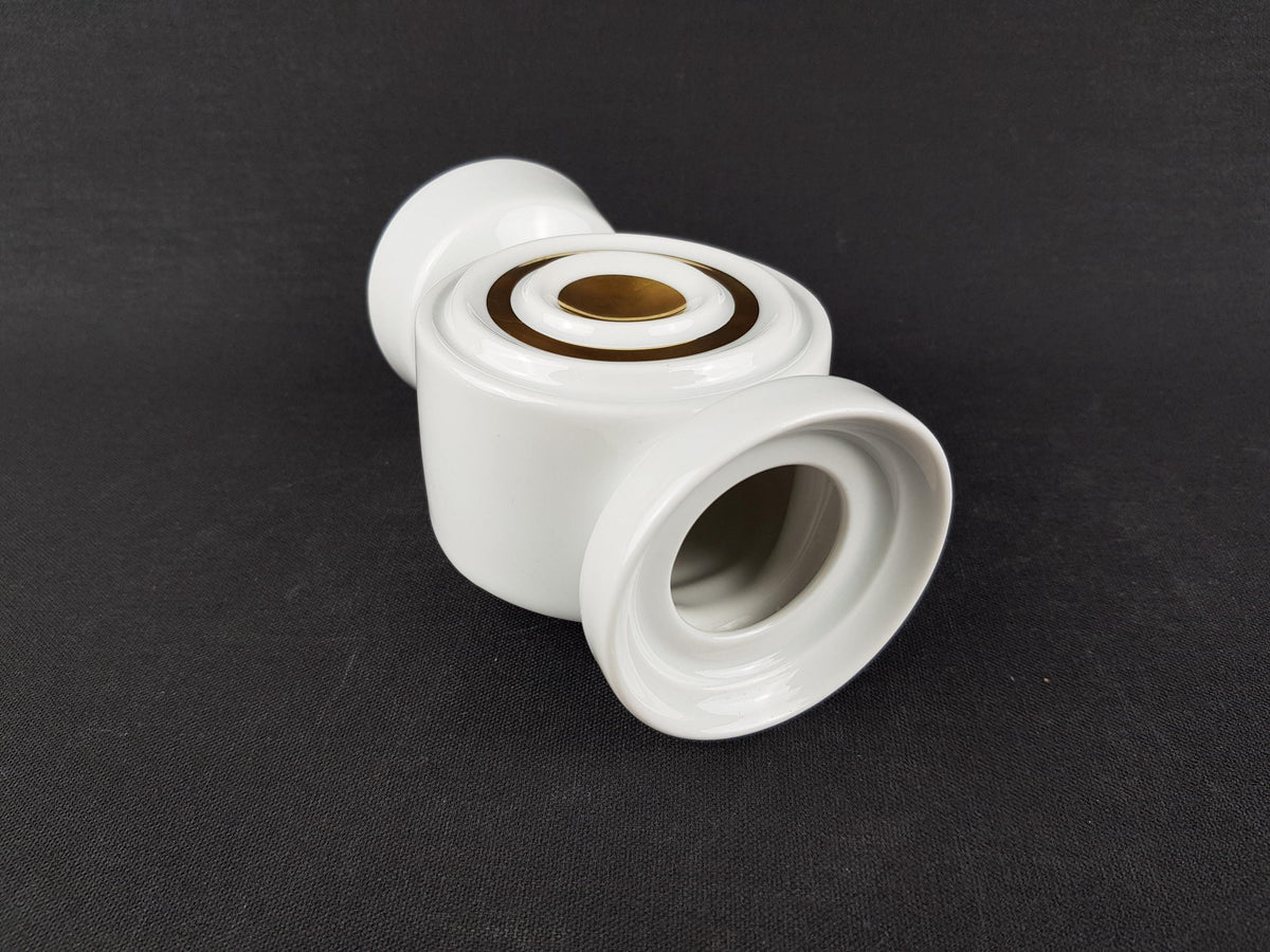 Vintage PLANKENHAMMER FLOSS BAVARIA White Porcelain Vase / Candle Holder with Golden Circle West Germany 1970s