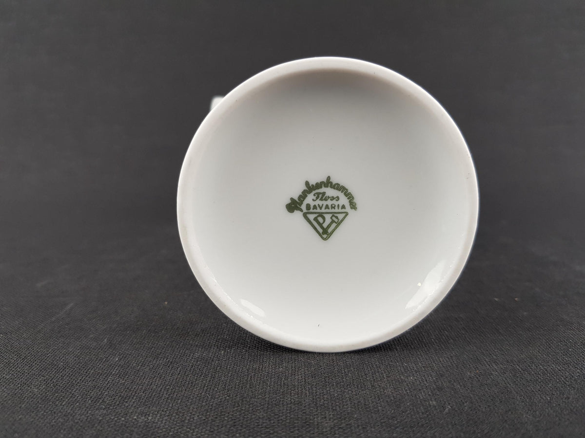 Vintage PLANKENHAMMER FLOSS BAVARIA White Porcelain Vase / Candle Holder with Golden Circle West Germany 1970s