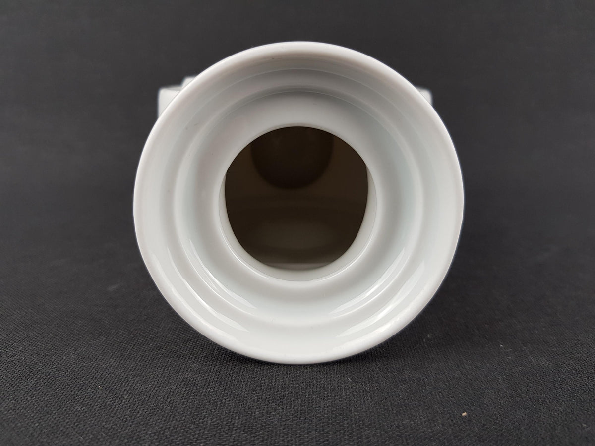 Vintage PLANKENHAMMER FLOSS BAVARIA White Porcelain Vase / Candle Holder with Light and Dark Blue Circles West Germany 1970s