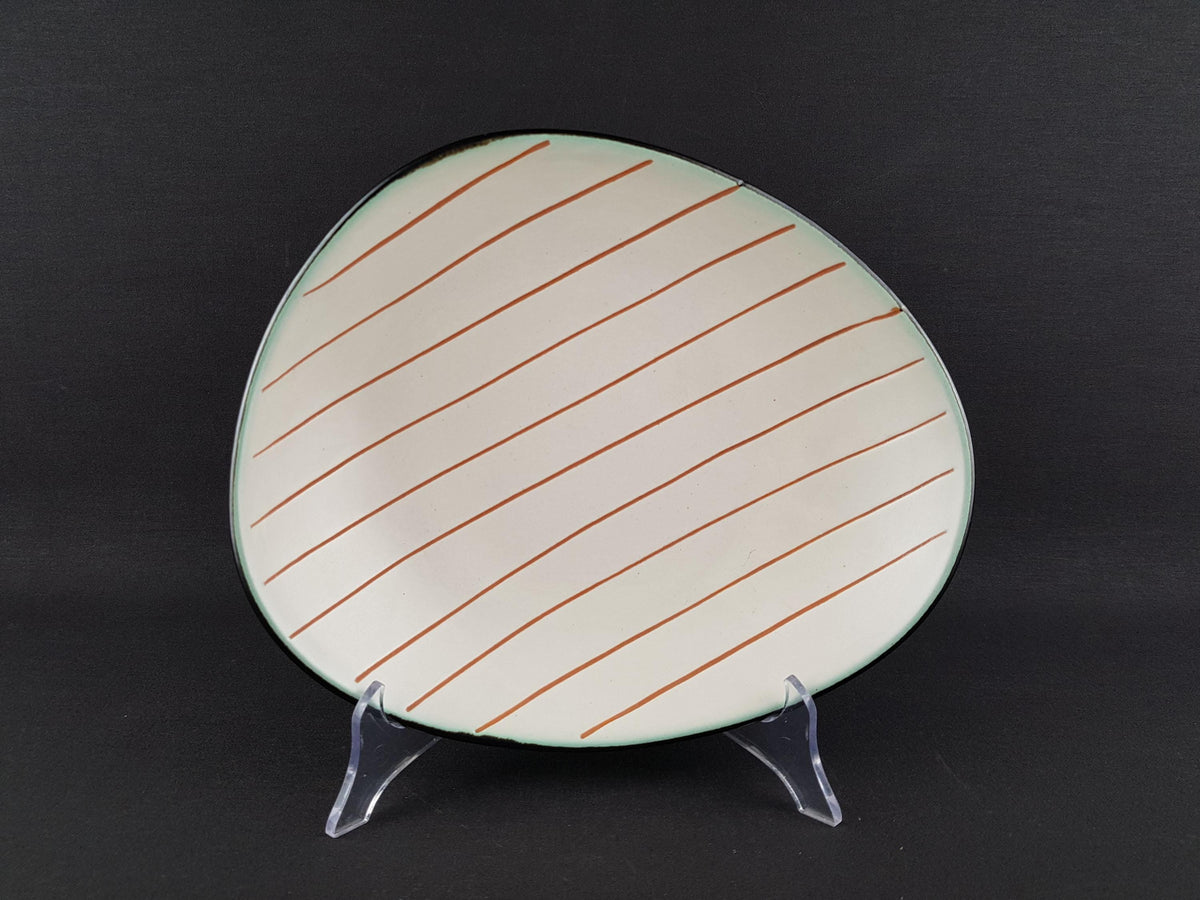 Vintage VAN DAALEN KERAMIK Beige Bowl/ Plate with Brown Lines West German Pottery 1950s