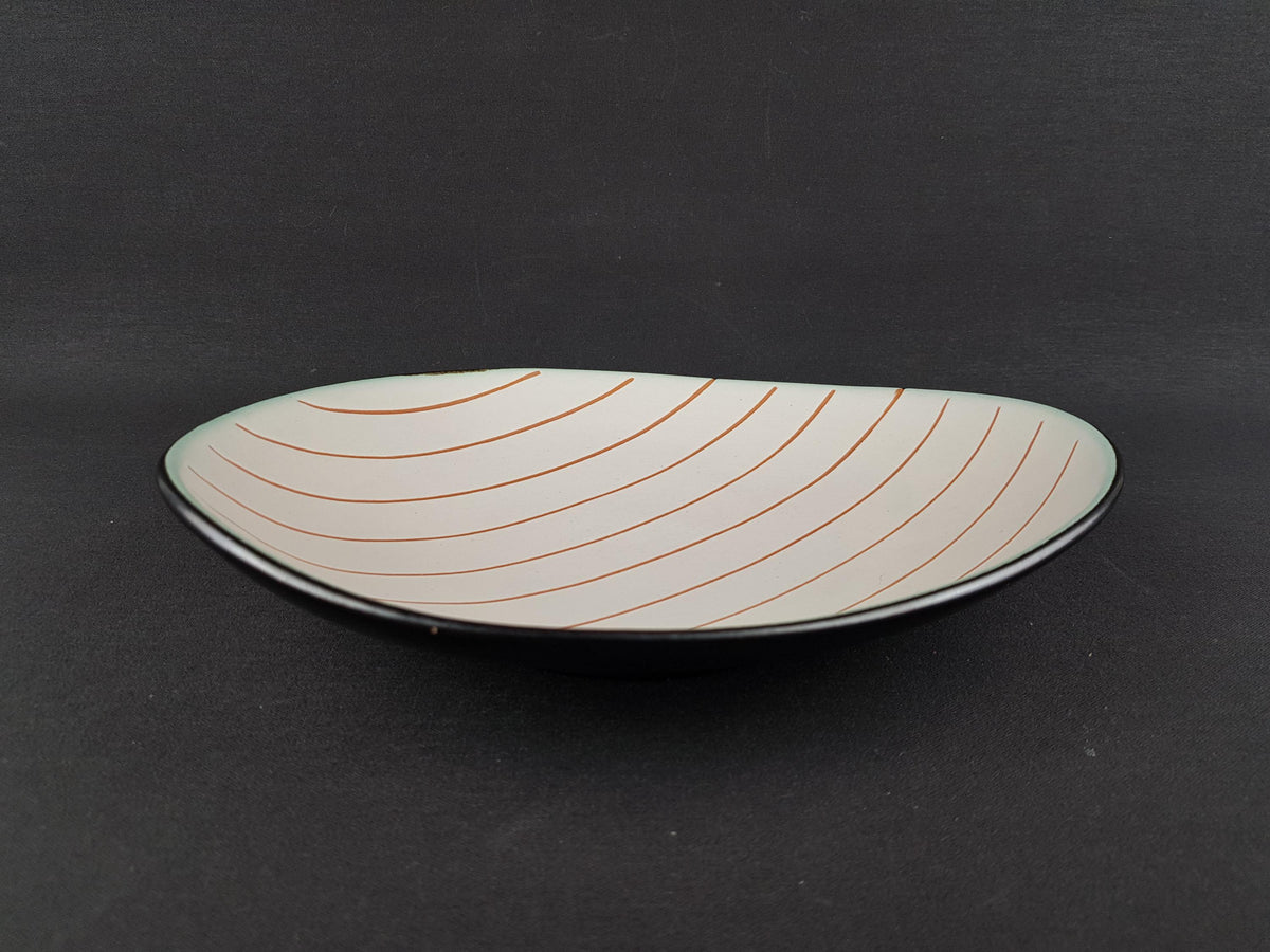 Vintage VAN DAALEN KERAMIK Beige Bowl/ Plate with Brown Lines West German Pottery 1950s