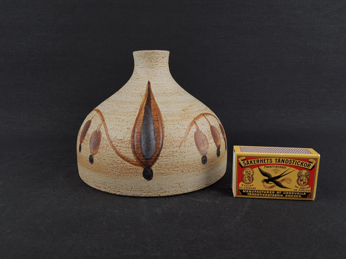 Vintage SGRAFO Beige and Brown Vase with Abstract Leaf decor West Germany 1970s