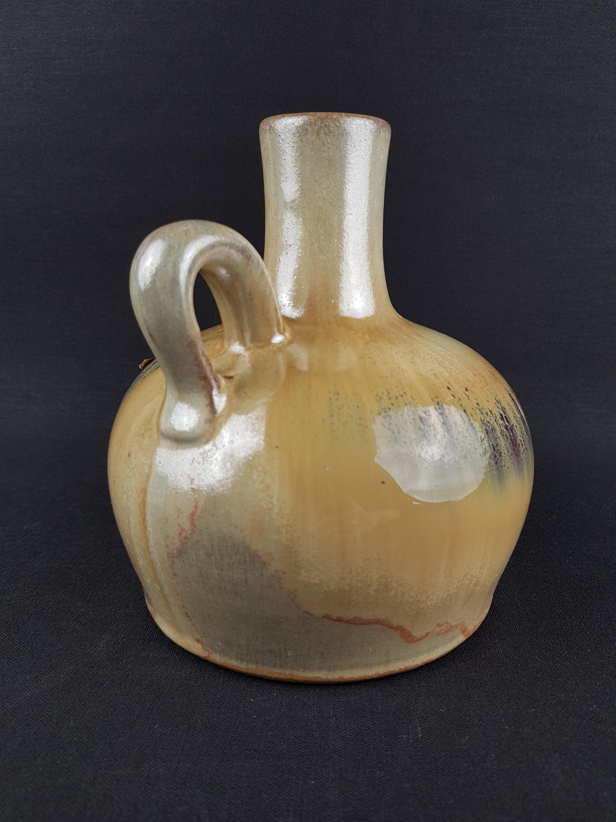 Vintage ROTH KERAMIK Handled Yellow and Purple/ Green Vase, West German Pottery 1960-70