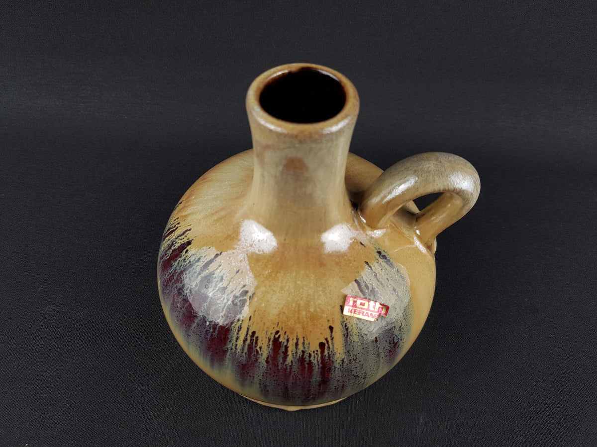 Vintage ROTH KERAMIK Handled Yellow and Purple/ Green Vase, West German Pottery 1960-70