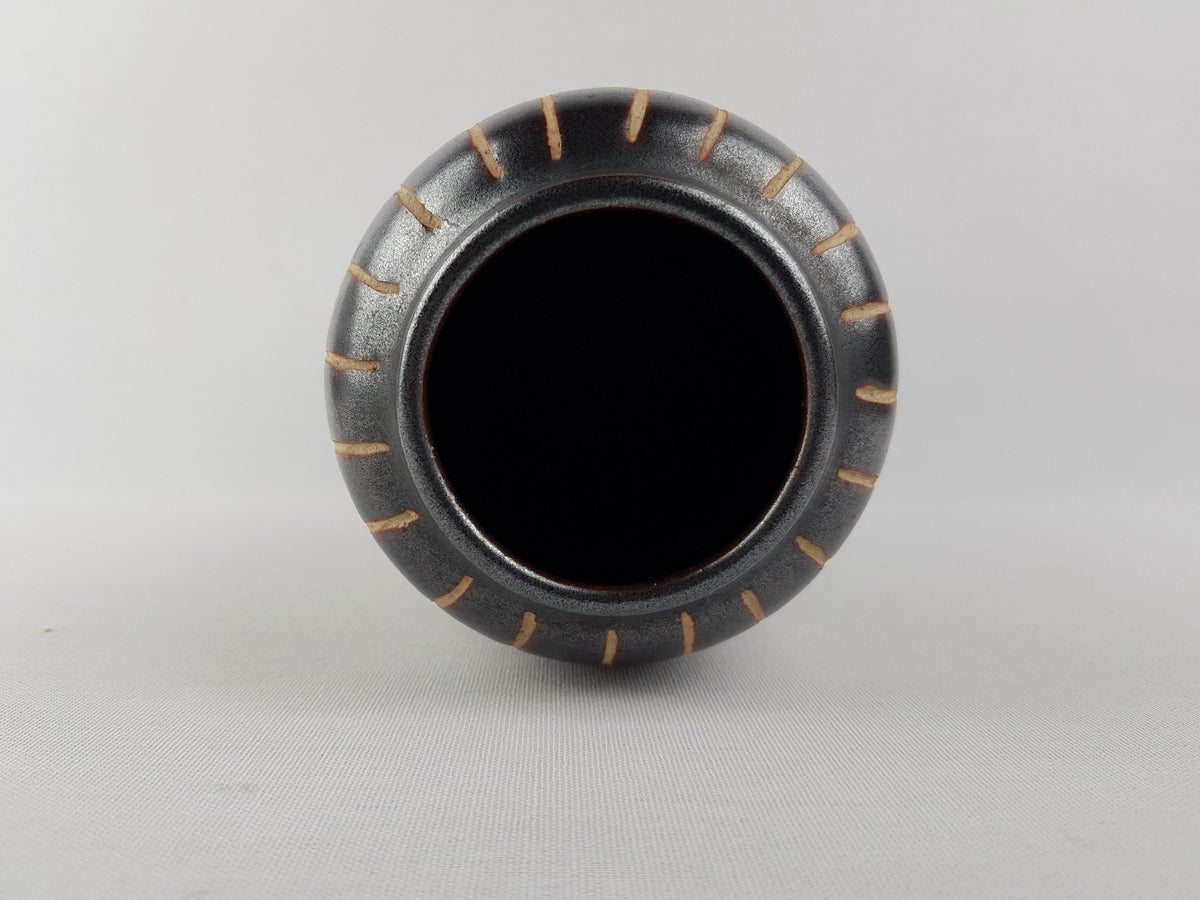 Vintage PIESCHE und REIF Dark Brown Sgraffito Vase DDR East German Pottery 1970s