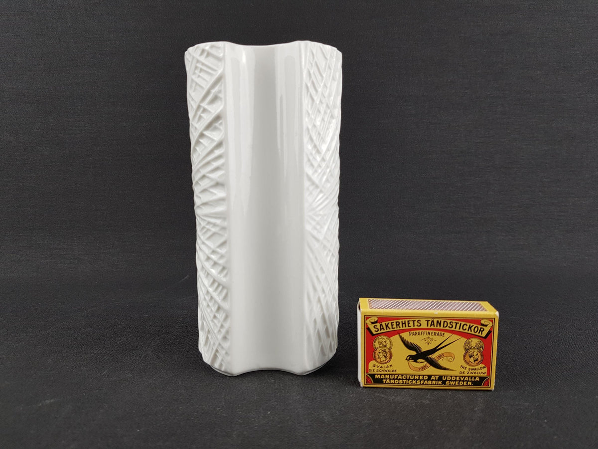 Vintage WUNSIEDEL Porcelain Glossy Op Art Vase With Line Decor 1970s