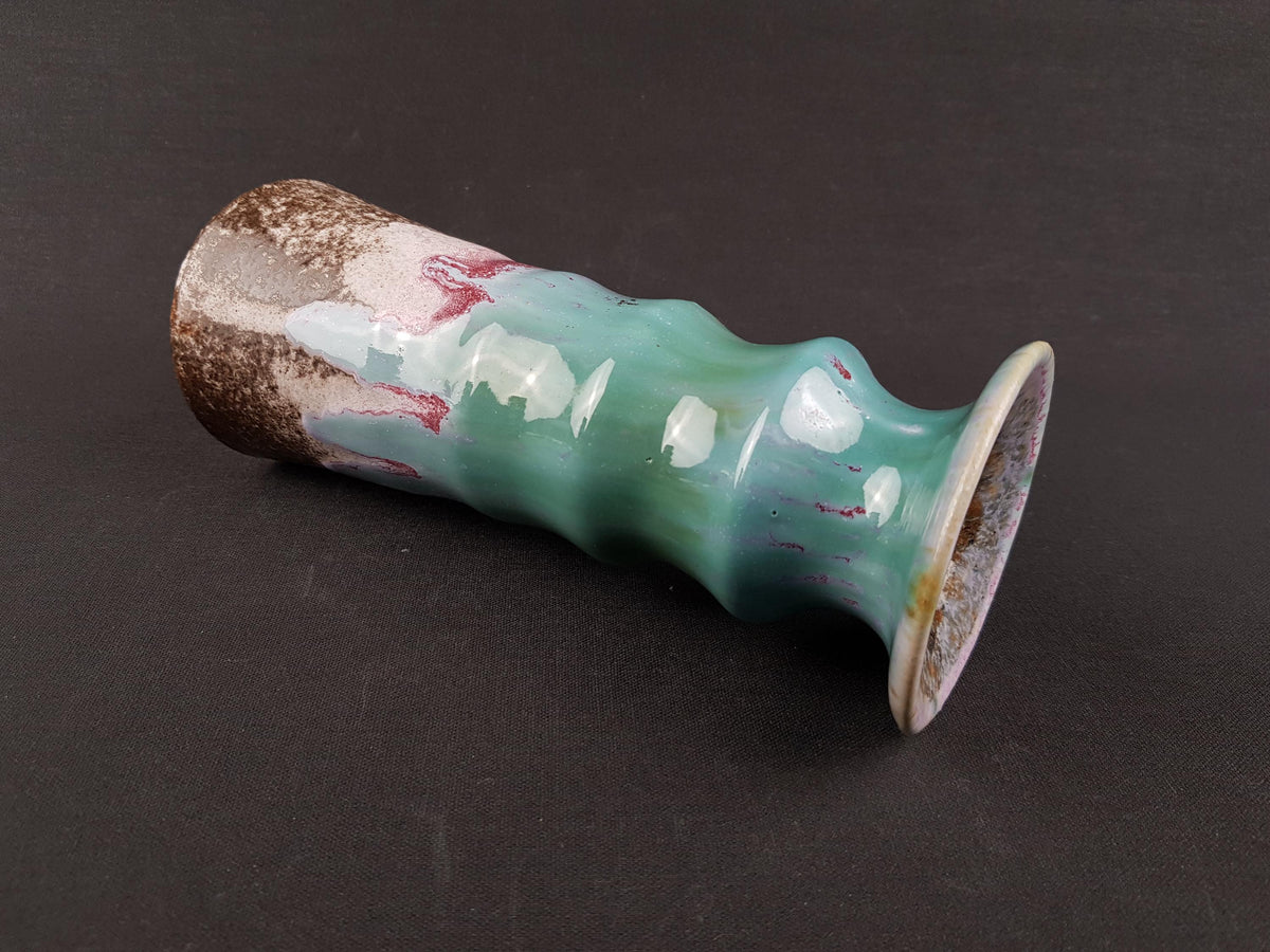 Vintage UNTERSTAB Kunst Töpferei Unterstab KTU Green, Brown and Pink Vase Studio Art Pottery, East German Pottery 1960's