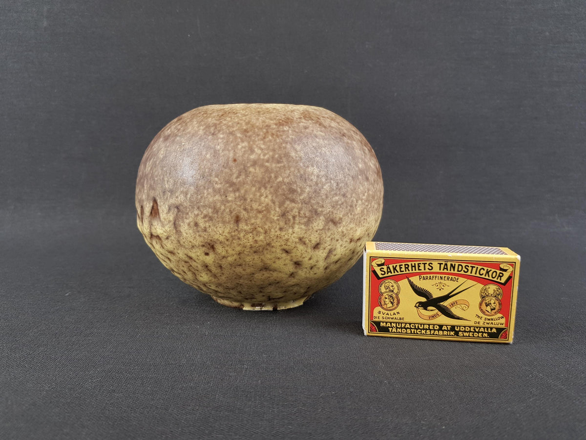 Vintage RUSCHA KERAMIK Ball Vase with Yellow Fat Lava Decor 820 1 West German Pottery 1960s