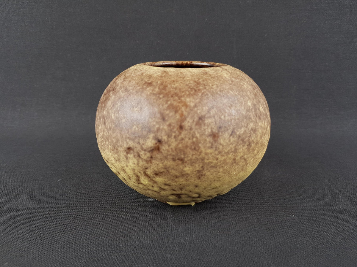 Vintage RUSCHA KERAMIK Ball Vase with Yellow Fat Lava Decor 820 1 West German Pottery 1960s