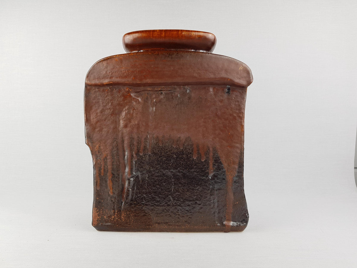 Vintage STEULER KERAMIK Brown Square Vase Model 917 by Heiner Balzar from the Objekt Series West German Pottery 1980s