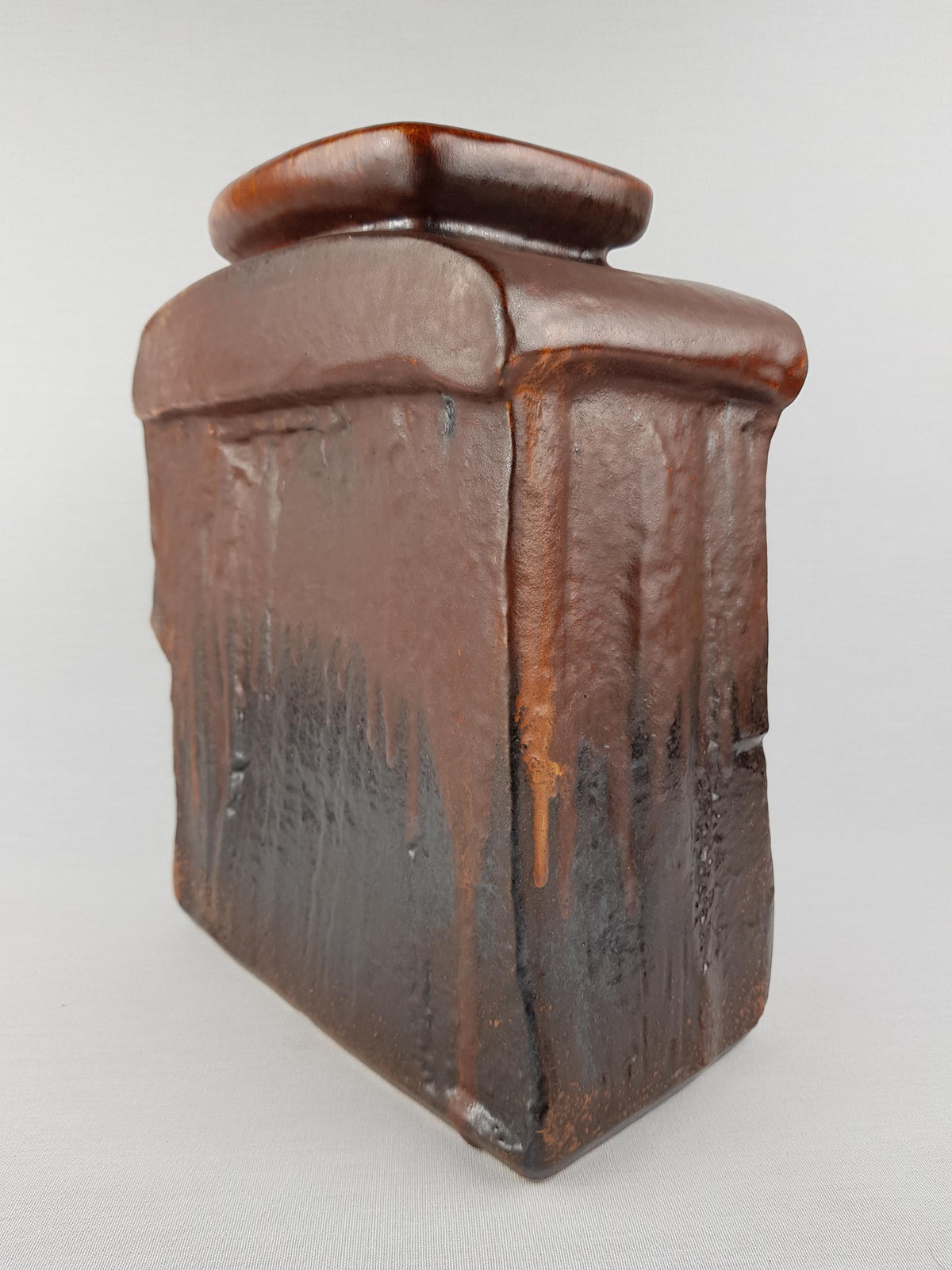 Vintage STEULER KERAMIK Brown Square Vase Model 917 by Heiner Balzar from the Objekt Series West German Pottery 1980s