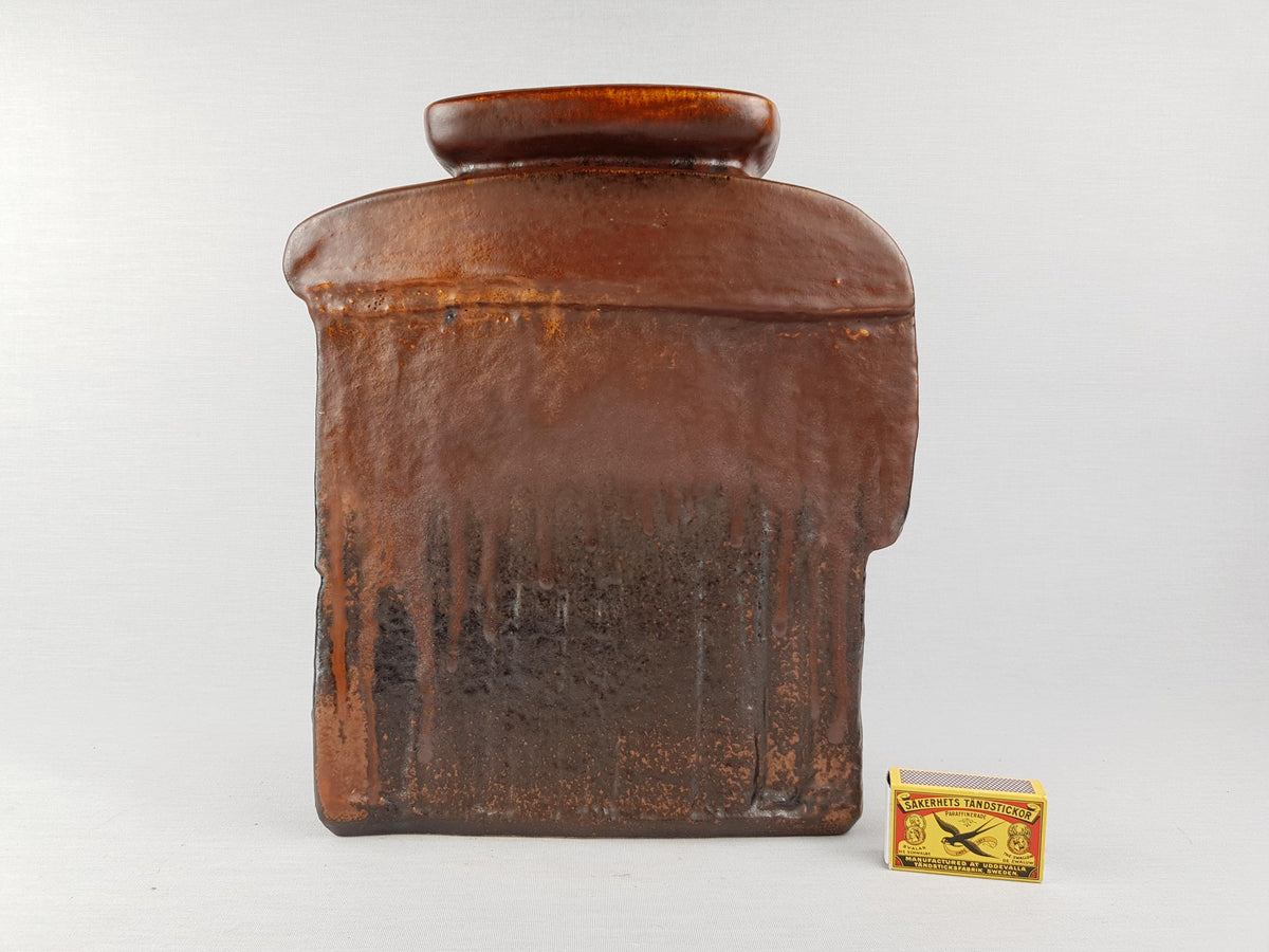 Vintage STEULER KERAMIK Brown Square Vase Model 917 by Heiner Balzar from the Objekt Series West German Pottery 1980s