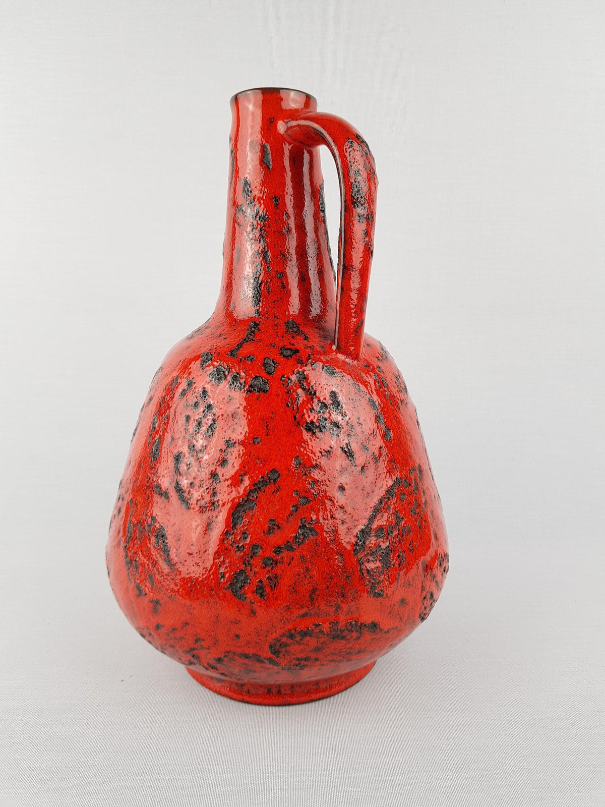 Vintage GRAFLICH ORTENBURG Red Fat Lava Handled Vase 605/2 West German Pottery 1970s