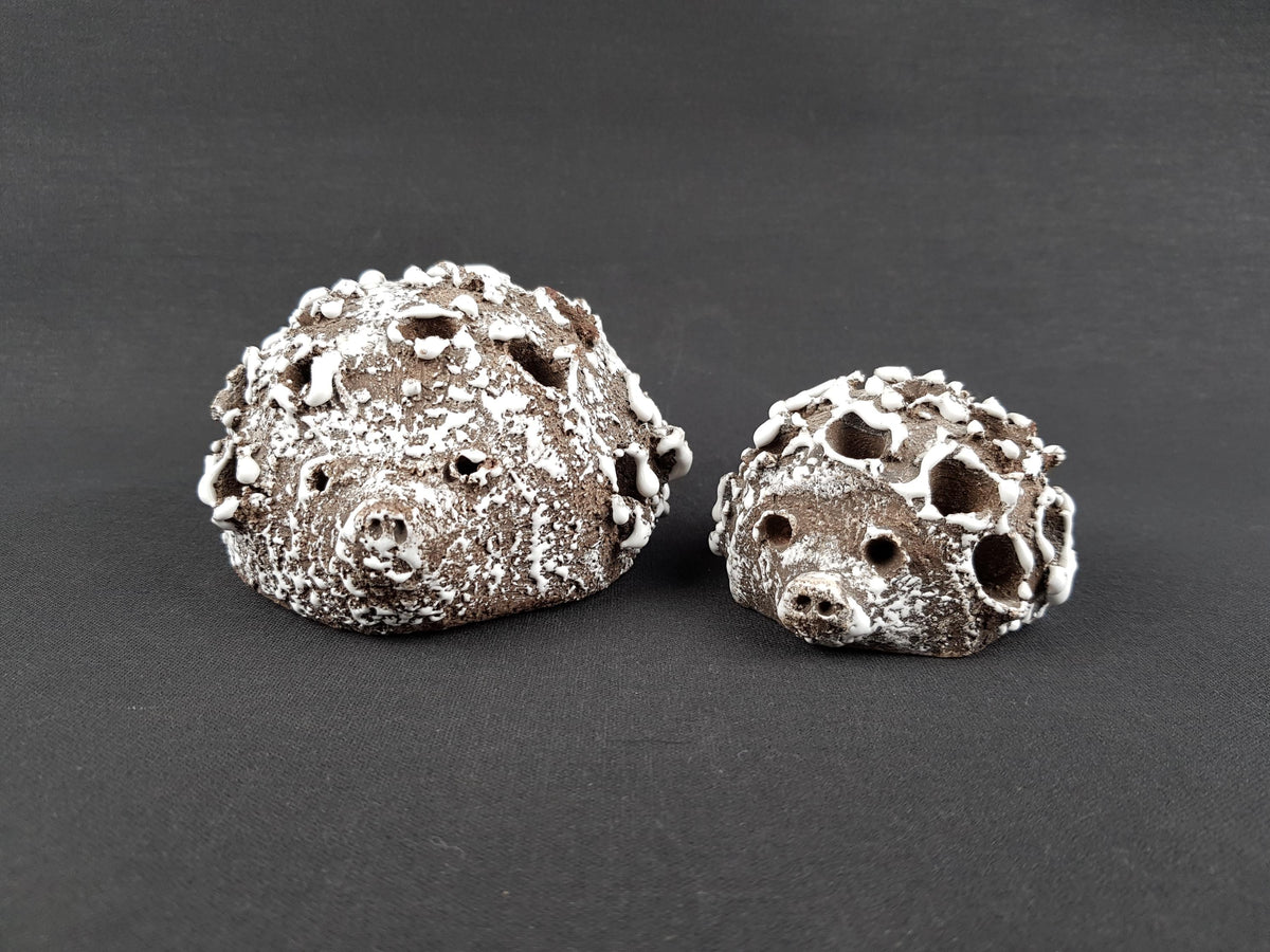 Set of Two RARE Vintage GUDRUN BAUDISCH Metallic Golden Hedgehog Figurines For Hallstatt Austria 1960s