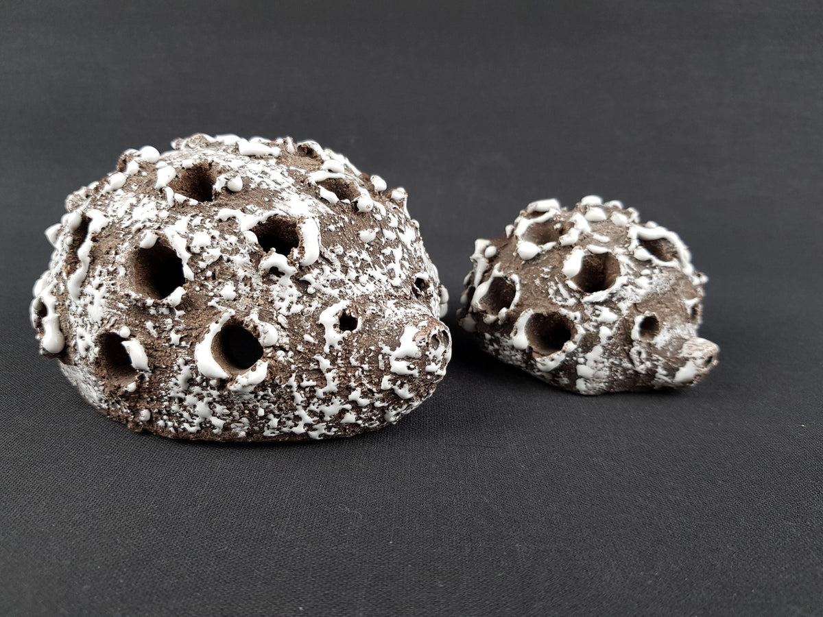 Set of Two RARE Vintage GUDRUN BAUDISCH Metallic Golden Hedgehog Figurines For Hallstatt Austria 1960s