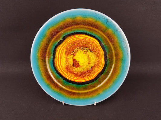 Vintage HUTSCHENREUTHER Psychedelic Colored Wall Plate Fat Lava Era West German Pottery 1970s