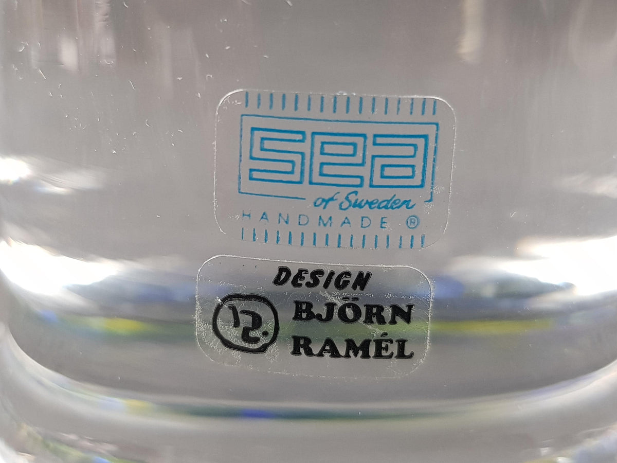 Vintage SEA GLASSWORKS Blue and Yellow (Sea of Sweden) Goblet Vase by Björn Ramel Sweden