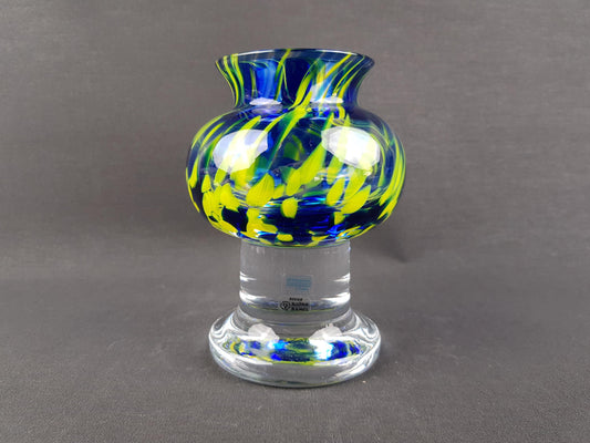 Vintage SEA GLASSWORKS Blue and Yellow (Sea of Sweden) Goblet Vase by Björn Ramel Sweden