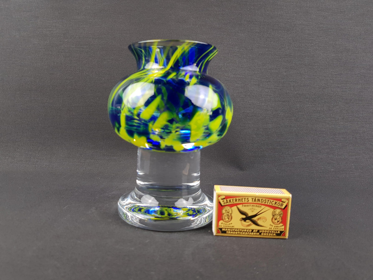 Vintage SEA GLASSWORKS Blue and Yellow (Sea of Sweden) Goblet Vase by Björn Ramel Sweden