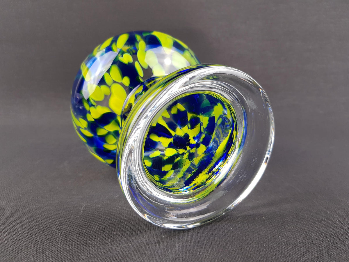 Vintage SEA GLASSWORKS Blue and Yellow (Sea of Sweden) Goblet Vase by Björn Ramel Sweden