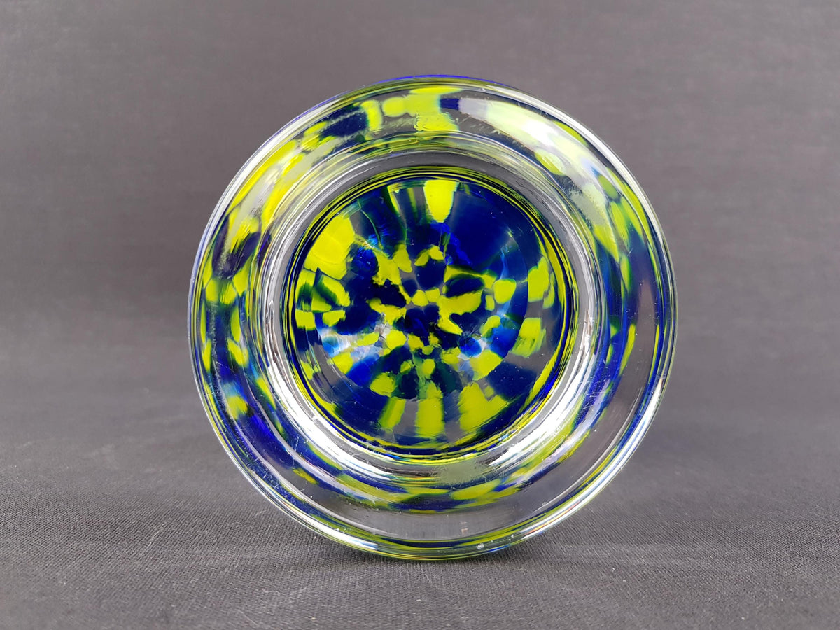 Vintage SEA GLASSWORKS Blue and Yellow (Sea of Sweden) Goblet Vase by Björn Ramel Sweden