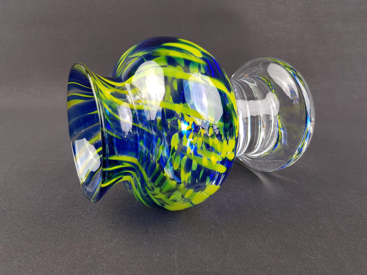 Vintage SEA GLASSWORKS Blue and Yellow (Sea of Sweden) Goblet Vase by Björn Ramel Sweden