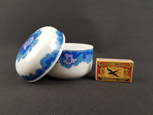 Vintage HEINRICH Porzellan Lidded Jar with Blue Decor West German Pottery 1960s 1970s