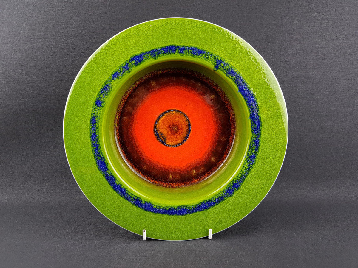 10" Vintage HUTSCHENREUTHER Green and Orange Bowl by Renee Neue West German Pottery 1970s
