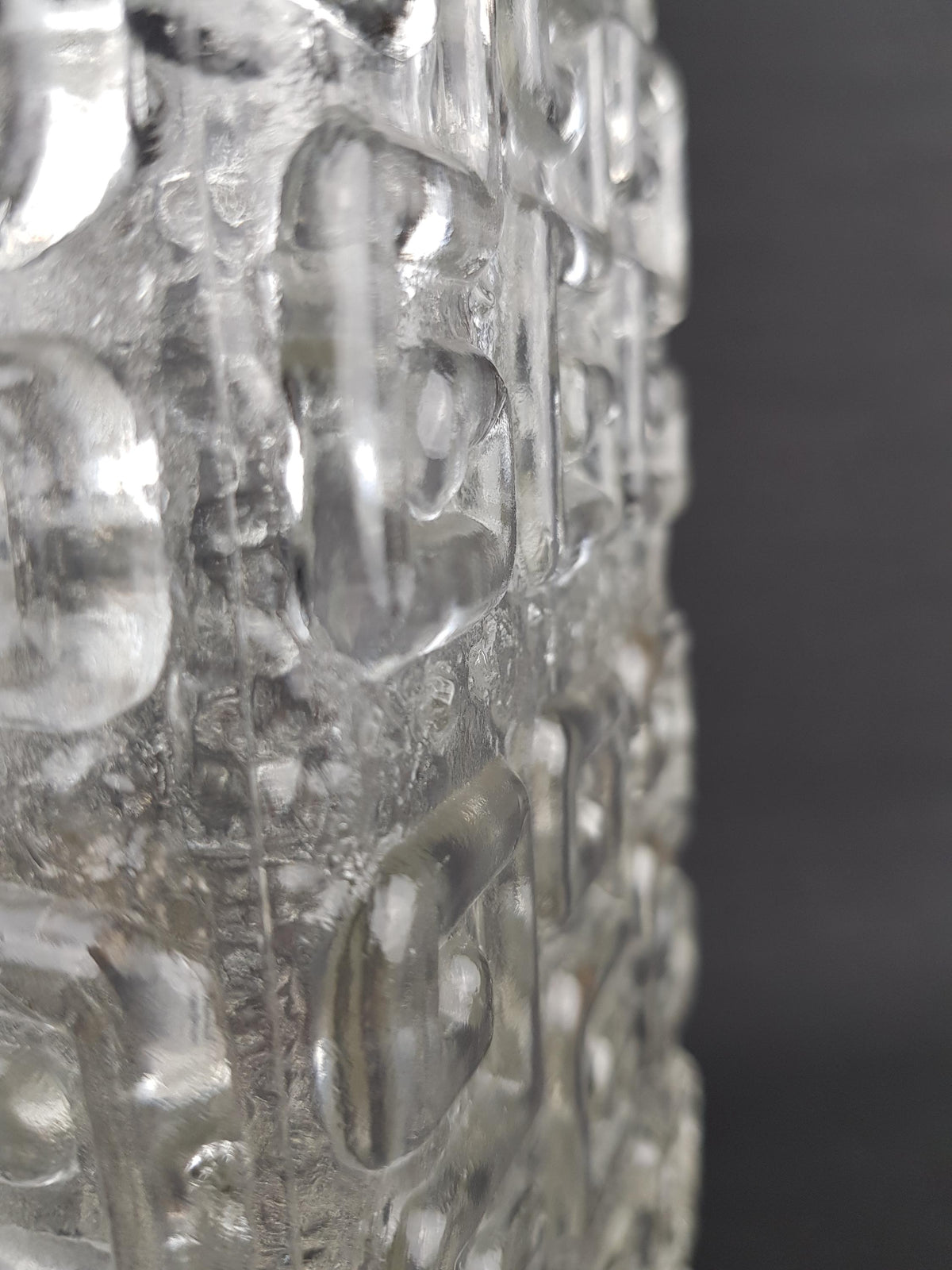 Vintage RIIHIMAEN LASI Clear Glass with Geometric Pattern Vase by Tamara Aladin 1960s