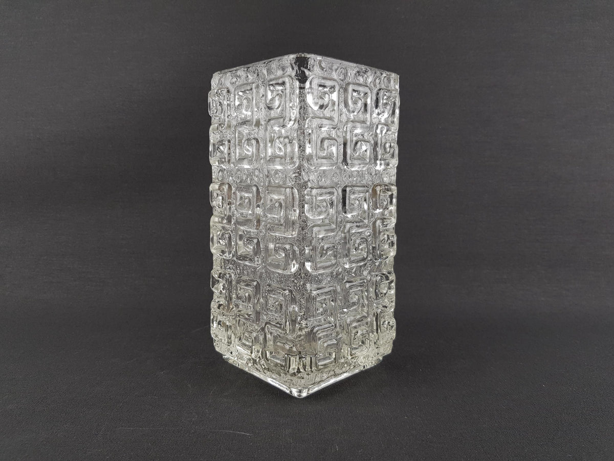 Vintage RIIHIMAEN LASI Clear Glass with Geometric Pattern Vase by Tamara Aladin 1960s