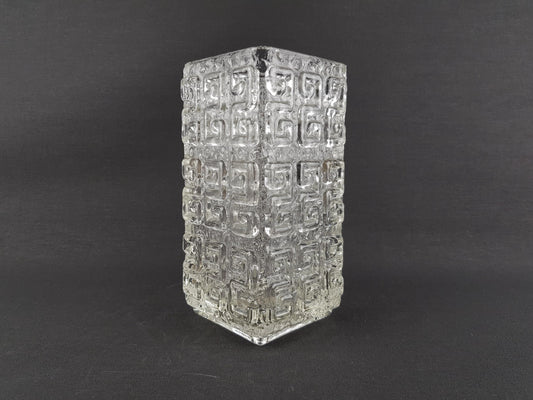 Vintage RIIHIMAEN LASI Clear Glass with Geometric Pattern Vase by Tamara Aladin 1960s