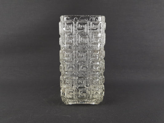 Vintage RIIHIMAEN LASI Clear Glass with Geometric Pattern Vase by Tamara Aladin 1960s