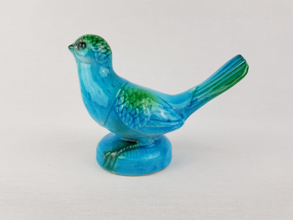 Vintage JEMA HOLLAND Blue and Green Bird Figurine with Craquele Glaze Dutch Holland Pottery 1960s 1970s