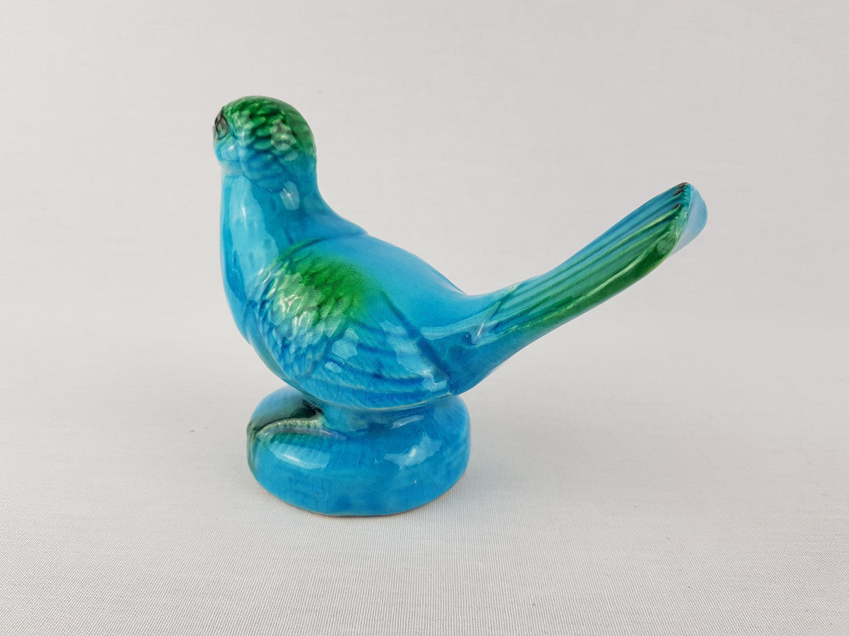 Vintage JEMA HOLLAND Blue and Green Bird Figurine with Craquele Glaze Dutch Holland Pottery 1960s 1970s
