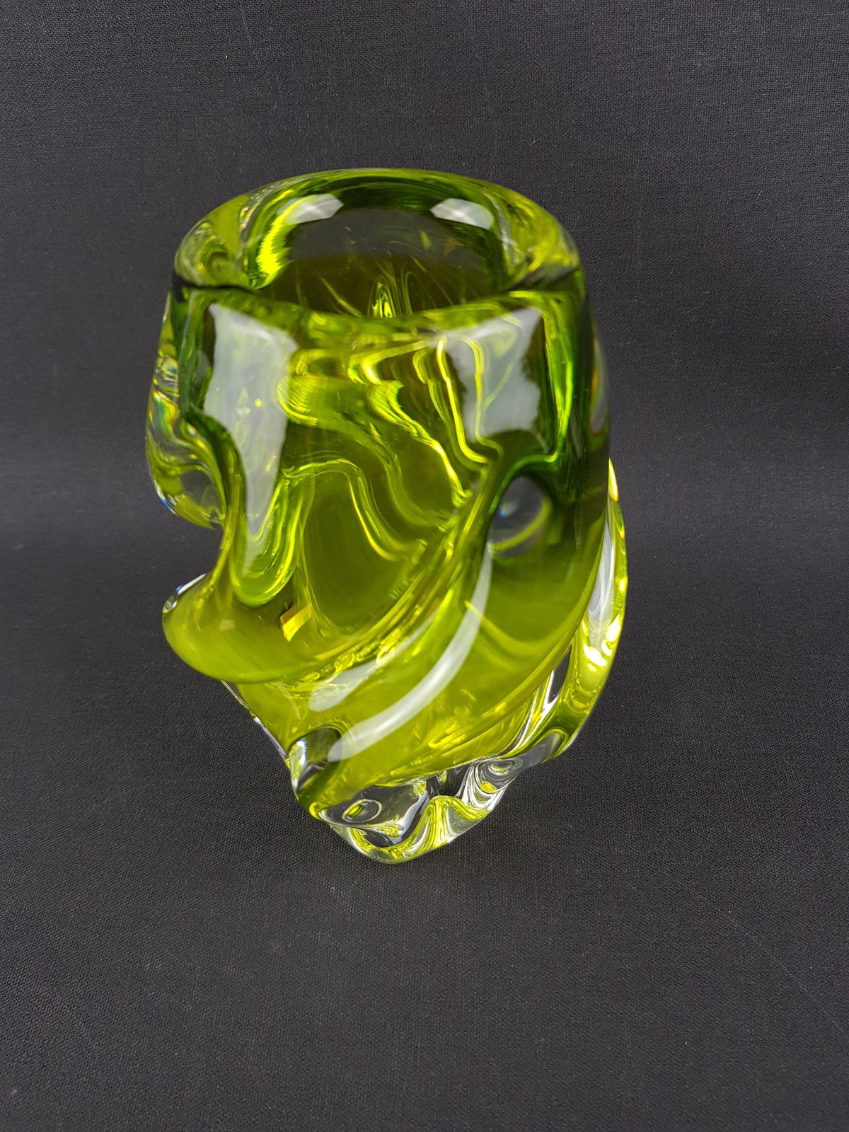 Vintage Rare JOSEF HOSPODKA Neon Yellow Vase Novy Bor Borocrystal Bohemian Czech Glass 1960s Czechoslovakia