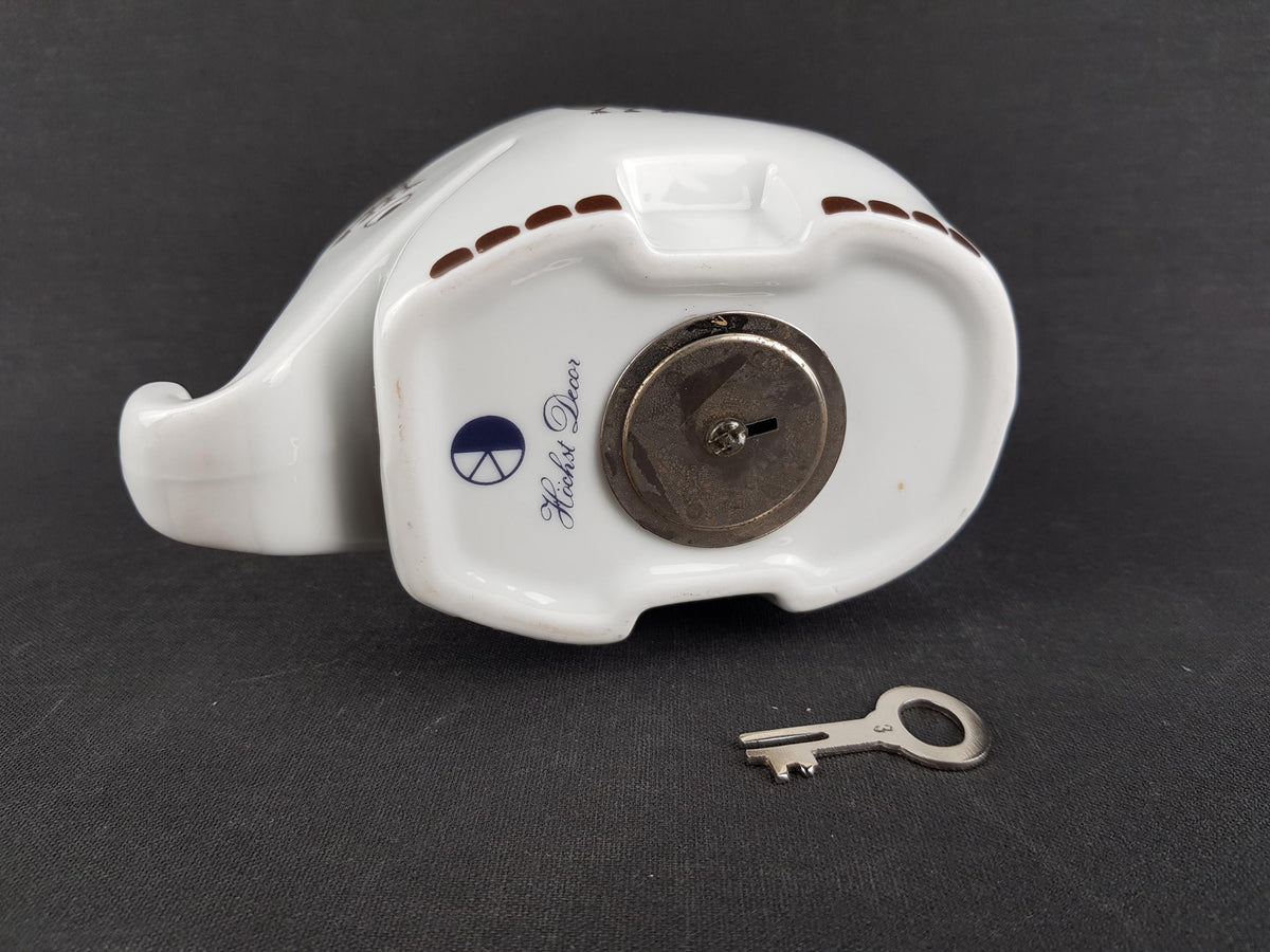 Vintage HOECHST Porcelain Elephant Money Box by Bernd Diefenbach White Piggy Bank West Germany 1970s