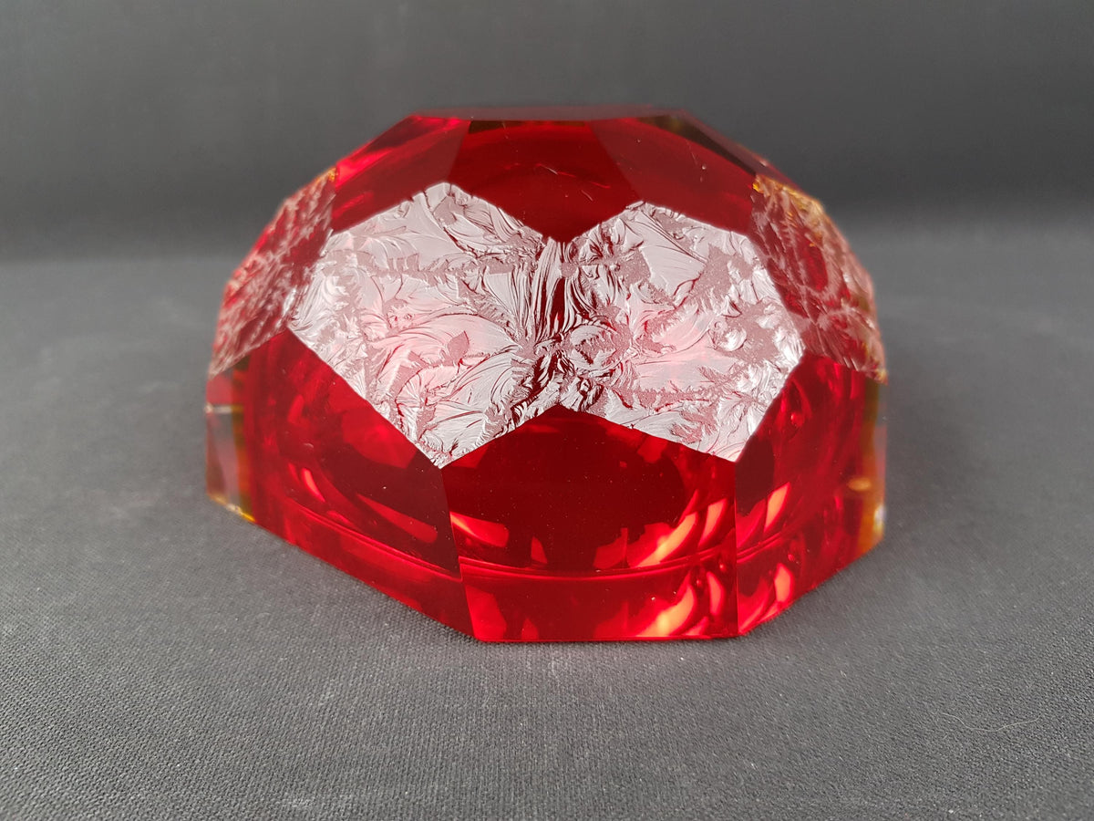 Vintage MURANO Sommerso Glass Bowl Alessandro Mandruzzato Red Yellow Frosted Art Glass Italy 1960s