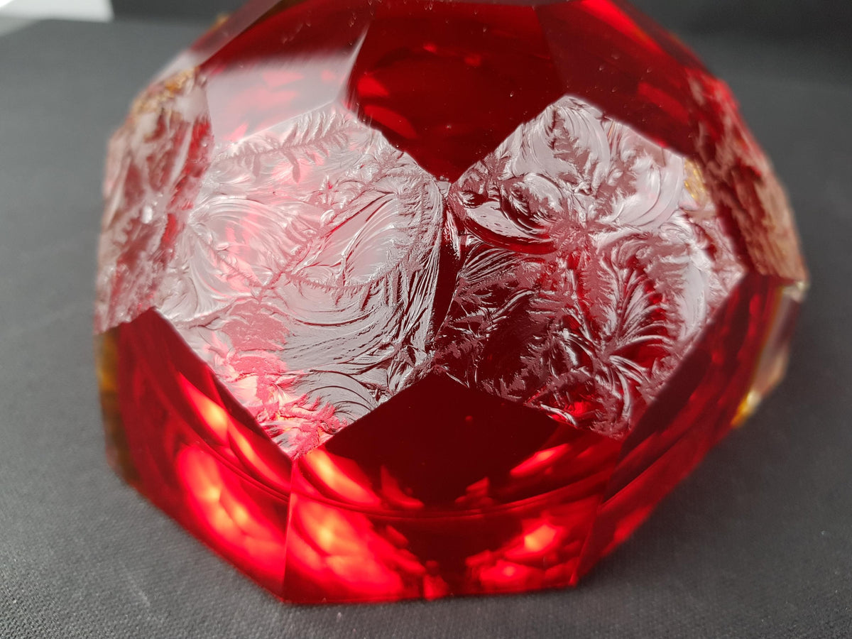 Vintage MURANO Sommerso Glass Bowl Alessandro Mandruzzato Red Yellow Frosted Art Glass Italy 1960s