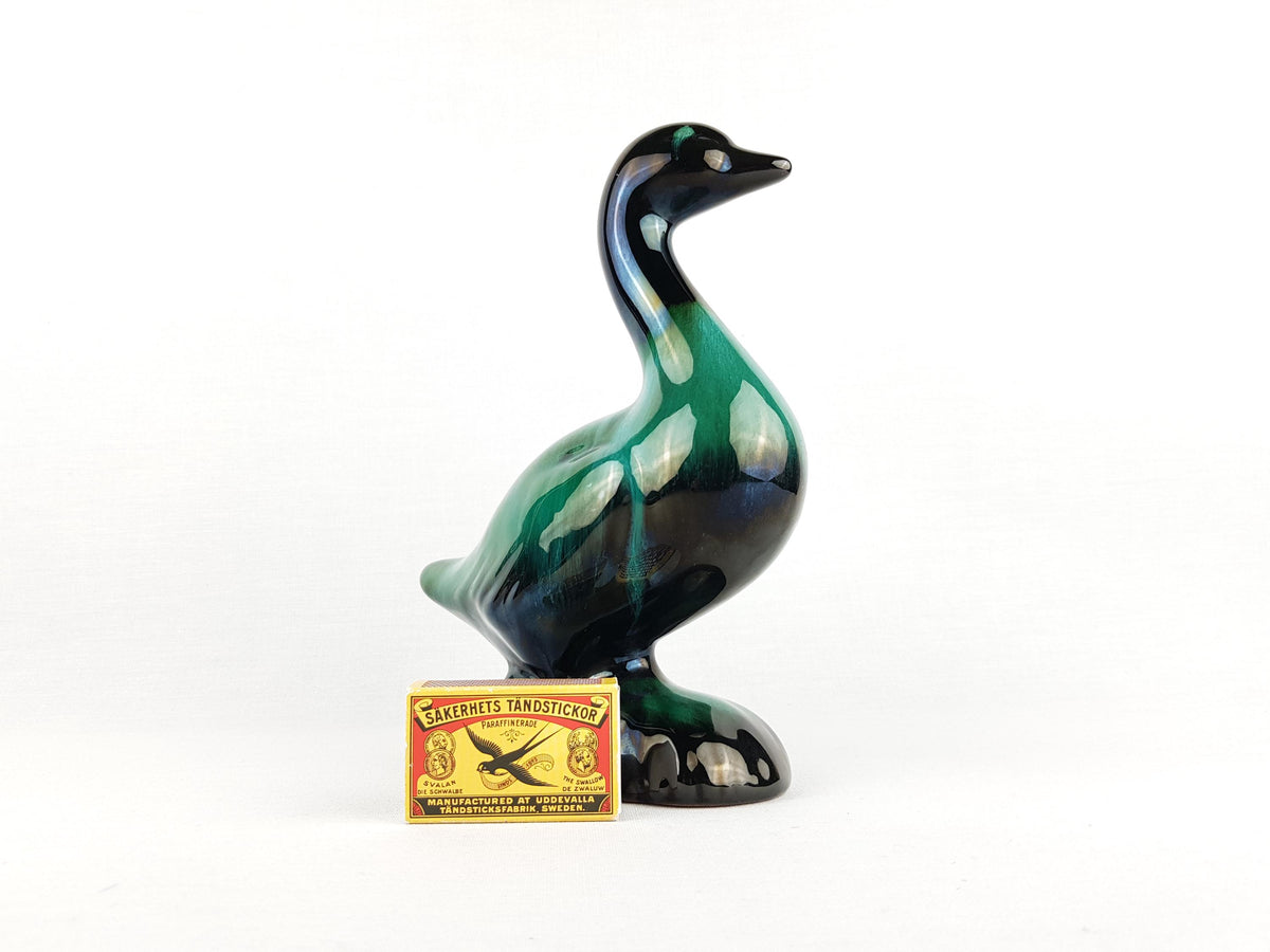 Vintage BLUE MOUNTAIN POTTERY Green and Black Goose Figurine Canada 1960s