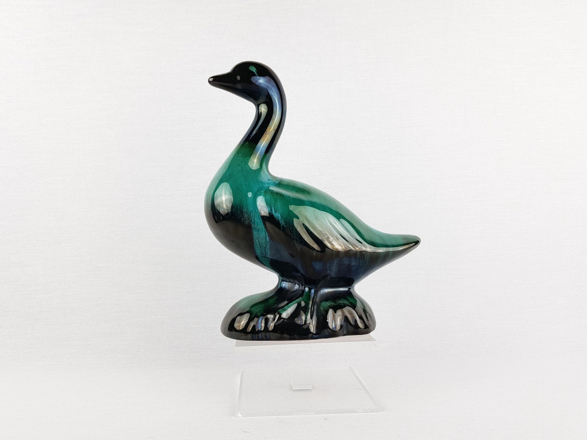Vintage BLUE MOUNTAIN POTTERY Green and Black Goose Figurine Canada 1960s