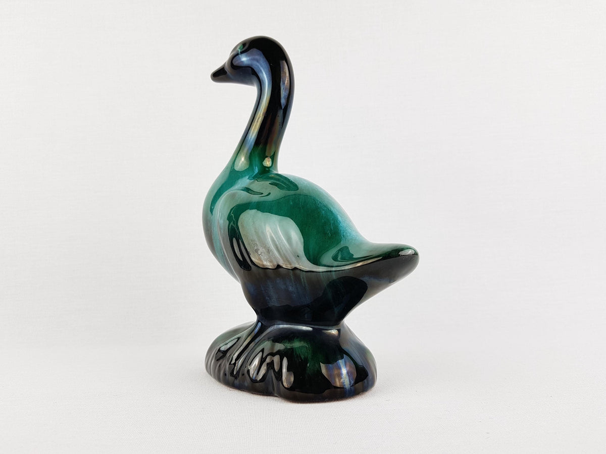 Vintage BLUE MOUNTAIN POTTERY Green and Black Goose Figurine Canada 1960s